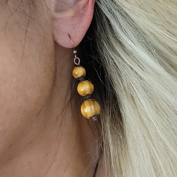 🔥LAST PAIR🔥 Wooden Bead Drop Earrings - Picture 3 of 7